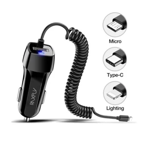 Type C iPhone 16/15/samsung Car Charger With Built in Charging Cable - Picture 1 of 5