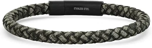 Steeltime Mens Braided Leather Bracelet with Stainless Steel Push Pull Clasp - Picture 1 of 6