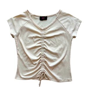 Girls Ribbed Tie Front T Shirt Crop Top Ruched IZ Byer Top NWOT - SIZE 14 - Picture 1 of 7