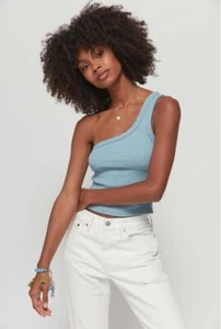 Urban Outfitters Top Women’s One Shoulder Ribbed Crop Top Blue Size Medium  - Picture 1 of 9