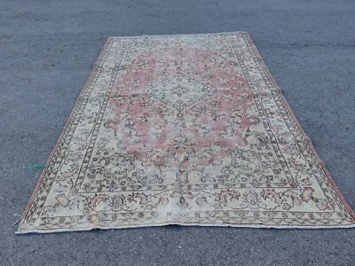 Large Faded Vintage Turkish Hand Knotted Oushak Tribal Wool Area Rug - image 1 of 4