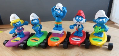 Juego de 5 tablas de patineta de pitufo raras de colección Peyo Applause Hardee's juguete de comida para niños Foto 1 de 4