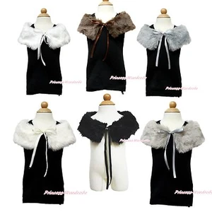 Baby Cape White Beige Brown Khaki Fauz Fur Flower Wedding Kids Girl Collar Shawl - Picture 1 of 7