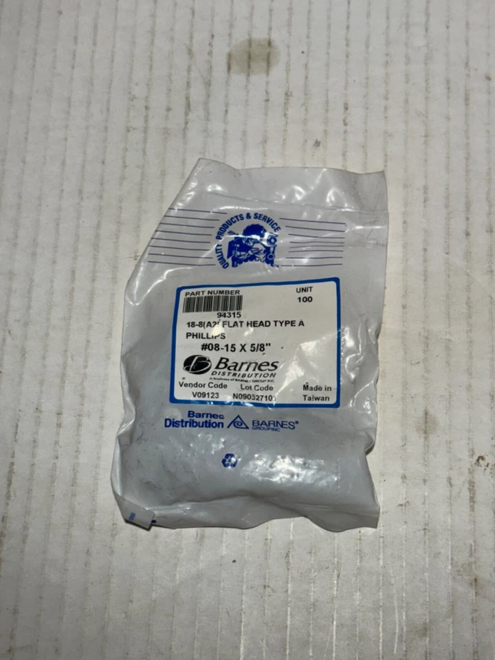 Tornillos Phillips Barnes 18-8 A2 cabeza plana tipo A #08-15x 5/8" 100PK Foto 1 de 3