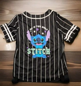 RARE NEW DISNEY STITCH BASEBALL JERSEY WOMEN'S SIZE 2X BLACK WHITE STRIPED - Picture 1 of 3