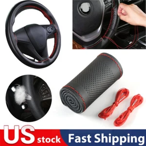 Genuine Leather Car Steering Wheel Cover DIY Stitch On Wrap for 15"/15inch Auto - Picture 1 of 16