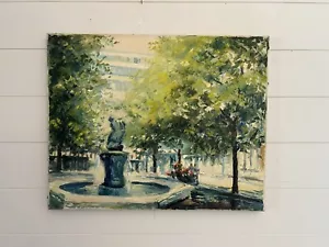Vintage 1930er Sloane Square Ölgemälde Leinwand Impressionismus London Statue 20 x 16 - Bild 1 von 7