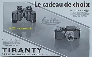 PUBLICITE TIRANTY LEICA APPAREIL PHOTO JUMELLE LEITZ DE 1933 FRENCH AD PUB - Imagen 1 de 1