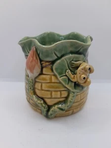 Majolica Asian Planter Frog Basket Lily Cache Pot - Picture 1 of 5