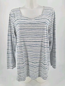 Top para mujer J JILL Perfect Pima manga larga de algodón a rayas cepilladas talla grande - Imagen 1 de 5