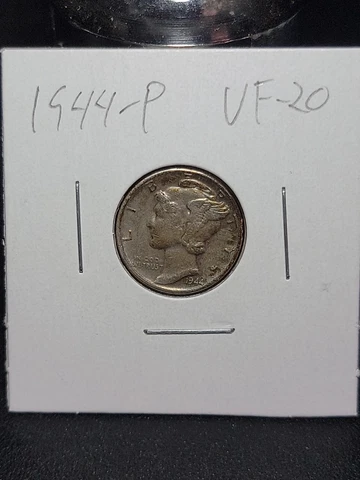 1944 P Mercury Silver Dime in Very Fine Circulated Condition in Coin-Flip Cover