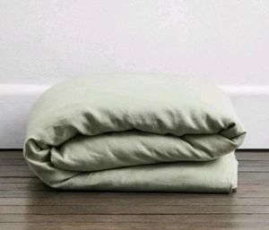 Bed Threads Sage Light Green Linen Double Flat Sheet (1) - Picture 1 of 11
