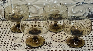 MCM Set of 4 Smoky Glass Stem & Base Champagne Glasses Dessert Dishes - Picture 1 of 7