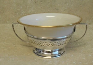 Lenox CREAM & GOLD SOUP CUP 4 1/8" X 2 1/2 " Sterling Silver Holder - Picture 1 of 12