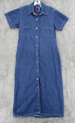 Vintage Dress Womens Small Denim Modest Button Down Maxi Prairie A Line Casual - Image 1 of 4