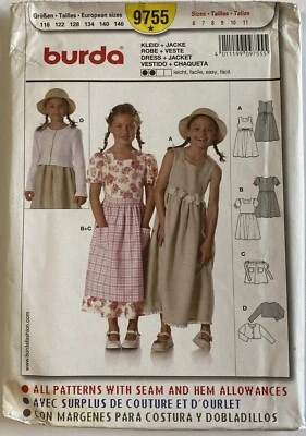 BURDA Sewing Pattern 9755 Girls Dress, Jacket, Apron - Size 6 - 11 Dress  UNCUT - Image 1 of 3