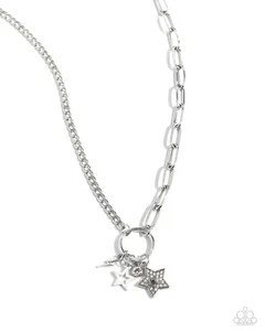 Paparazzi Stellar Sighting - White - Charm Necklace and Earrings - Picture 1 of 3
