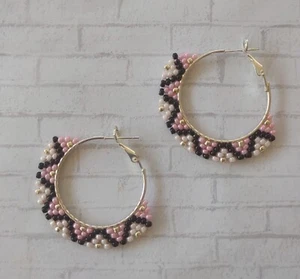 Western Native American Style Hand-Beaded Hoop Earrings - Picture 1 of 2