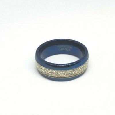 Alianza de boda con incrustación de malla azul carburo de tungsteno unisex hombres mujeres Foto 1 de 4