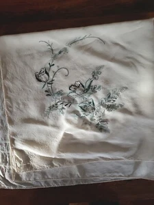Vintage bestickter Schal grüne Blumen Blumen quadratischer Stoff - Bild 1 von 4