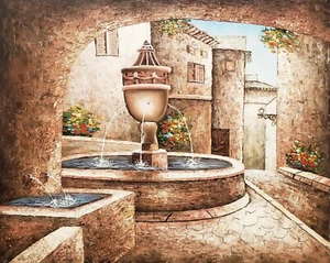 Water Fountain,  20x24 Hand Painted Oil Painting on Canvas - Picture 1 of 6