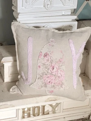 全新 Ashwell Shabby Chic Joy 圣诞枕头 羽毛 插入 粉色 玫瑰 亚麻 — 第 1/4 张图片