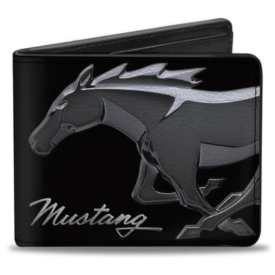 Bi-Fold Wallet Mustang Chrome Pony/MUSTANG Script Black/Silver (Importación USA) - Imagen 1 de 4