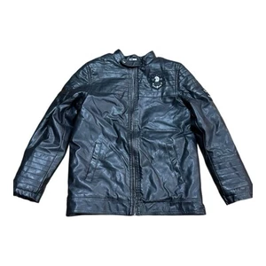 Union Avenue Youth L Faux Leather Biker Jacket F&F Kids 12 Years Black - Picture 1 of 6