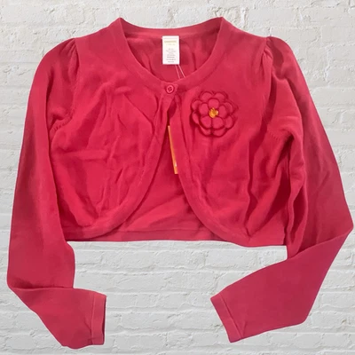 Cardigã Gymboree Meninas Rosa Quente Suéter Cropped Flor Acento Tamanho L 10/12 Novo com etiquetas - Imagem 1 de 4