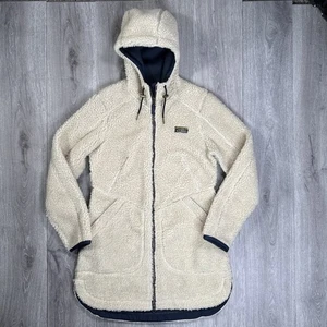 LL Bean Women's Mountain Pile Fleece Coat Size Small Natural Hooded - Picture 1 of 19