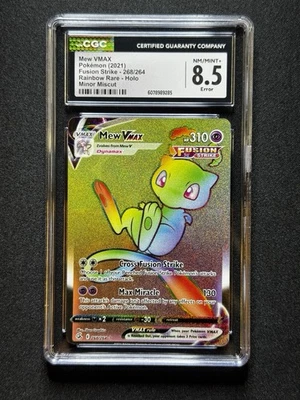 CGC 8.5 ERROR Pokemon Mew VMAX #268 Fusion Strike Rainbow Holo MINOR MISCUT! - Image 1 of 3