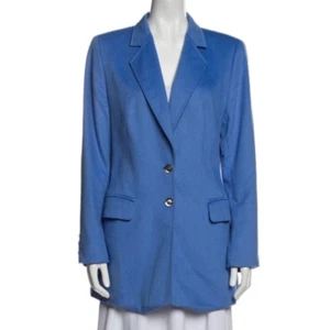 Escada Blue Blazer 42 Rabbit Wool Blend Silver Buttons - Picture 1 of 12