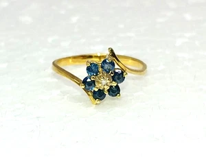 14k yellow gold blue spinel & diamond flower cluster ring size 7 women's - Picture 1 of 6