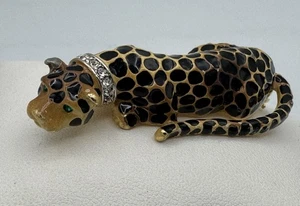 Broche Ojo Verde Esmaltado Tono Dorado Leopardo Firmado Kenneth Jay Lane - Imagen 1 de 4