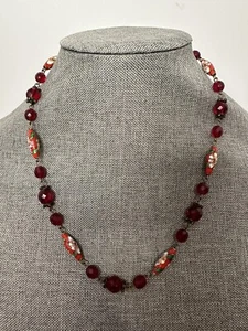 Vintage Majestic Red Cloisonne Necklace with matte gold - Picture 1 of 2