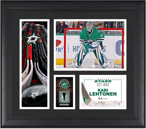 Kari Lehtonen Dallas Stars Framed 15x17 Collage w/a Piece of GU Puck Cover