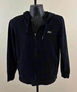 LACOSTE SPORT Mens Sz Small Black Full Zip Hooded Cotton Stretch Fleece Jacket - Picture 1 of 9