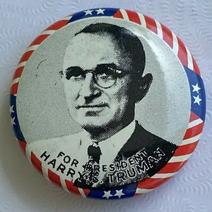 Vintage FOR PRESIDENT HARRY TRUMAN Red White & Blue Patriotic Pinback Election - Picture 1 of 5