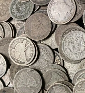 Lote: 3 monedas de diez centavos Lib antiguas fechadas b4 1892 Promedio Circ-precio más bajo Internet $20 set3 Diff - Imagen 1 de 10