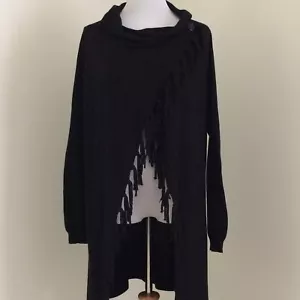 Linea Domani Sweater Womens Large Wool Blend Whimsigoth Fringe Black Open Witchy - Picture 1 of 12