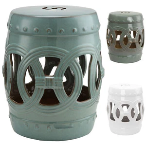 14"x18" Small Ceramic Outdoor Patio Knotted Rings Garden Stool End Table - Picture 1 of 34