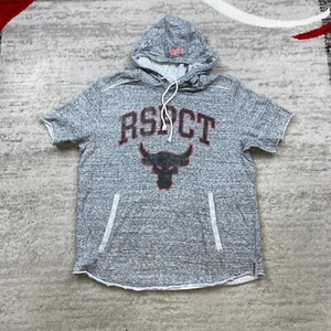 Under Armour Project Rock Hoodie Large Gray Red Short Sleeve Workout Gym Mens - Picture 1 of 10