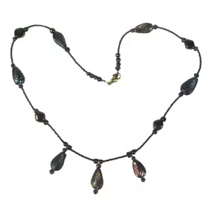 Necklace Iridescent Glass Beaded 25 inch Strand Jewelry Leaf Goldtone NEW CLASP - Picture 1 of 7
