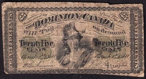 Dominion of Canada 1870 25 Cent Shinplaster Plain Dickinson-Harington Nice Note - Picture 1 of 2