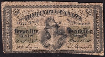 Dominion of Canada 1870 25 Cent Shinplaster Plain Dickinson-Harington Nice Note - Image 1 of 2