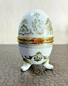 Collectible Porcelain Ceramic Egg Hinged Trinket Box/Quartz Clock Inside - Picture 1 of 7