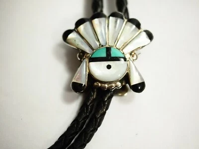 Handsome Zuni 22 stone Sunface  Bolo Tie Necklace Sterling Foto 1 de 4