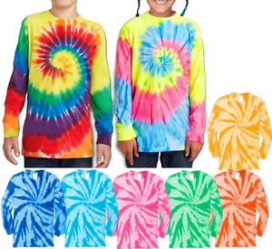 Youth T-Shirt Tie Dye LONG SLEEVE Boys Girls Kids Tee XS, S, M, L, XL NEW - Picture 1 of 7