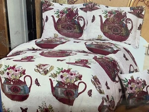 The Paragon Bed Breakfast Tea Teapot Duvet Set Queen Full & Throw Pillow Covers - Picture 1 of 4