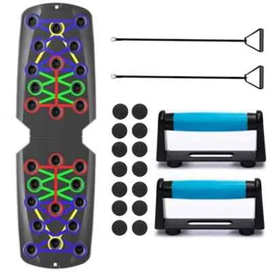 πͺ12-in-1 Push Up Board Set Home Gym Fitness Trainer with Resistance Bands UK - Picture 1 of 21
